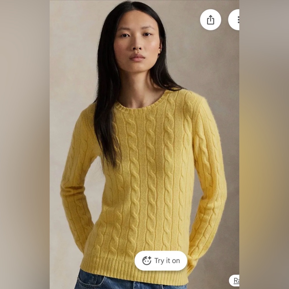 Polo by Ralph Lauren Yellow Cable Knit Crewneck Sweater - Picture 3 of 5